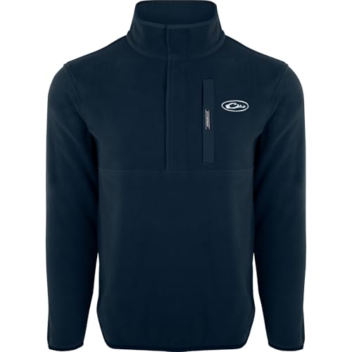 Drake Waterfowl Men's Camp 2.0 Fleece Pullover | Hunting Anti-Pill Moisture Wicking 1/4 Neck Snap Sweater with Chest Pocket, Navy, Large