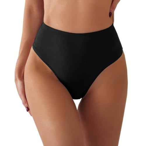 Women's Sexy High Waisted Ruched Back Cheeky Thong Bikini Swimsuit Bathing Suit Bottoms