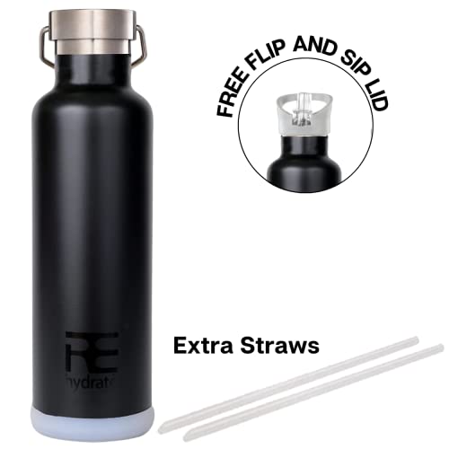 Insulated Water Bottle 25oz with Straw and Bonus Lids - Leak Proof Vacuum Flask for Hot Cold Drinks