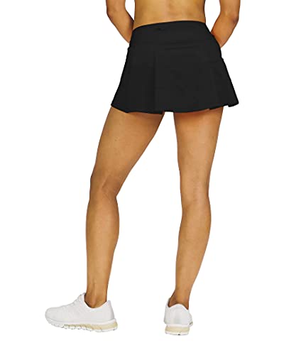 X-Small Women's Pleated Tennis Skirt with Pockets Activewear Sports Skort Built-in Shorts - Black