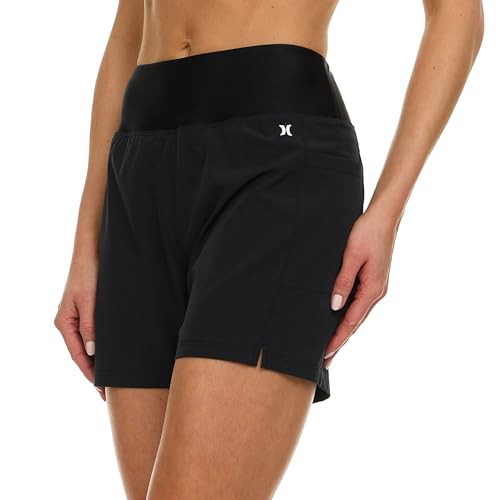 Hurley Women's 5-Inch Inseam High-Waisted Quick Dry Board Shorts with Pockets - Black