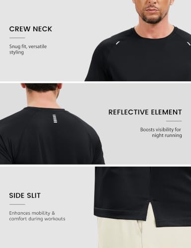 Men's Workout Shirts - Dry Fit Mesh Athletic T-Shirts Large Black