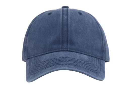 Small-Large Vintage Washed Cotton Baseball Cap Men Women Adjustable Dad Hat - Navy