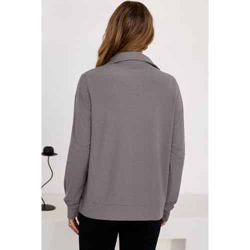 Dokotoo Womens Sweatshirt Waffle Knit Long Sleeve Lapel Half Zip Up Casual Lightweight Soft Sweatshirts Loose Pullover Tops