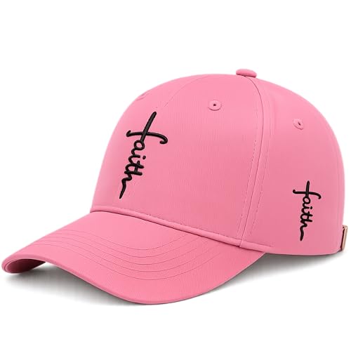 Christian Faith Cross Hats for Men & Women - Embroidered Baseball Cap Pink & Black