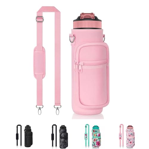 Pink 32oz Water Bottle Sling Bag with Storage Pockets & Adjustable Strap for Hiking & Gym