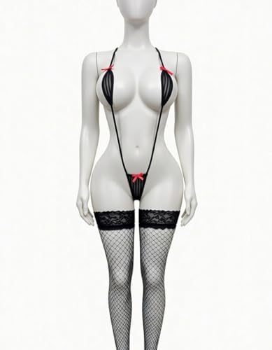 Women's Micro Bikini See-Through Lingerie One Piece Swimsuit Black One Size