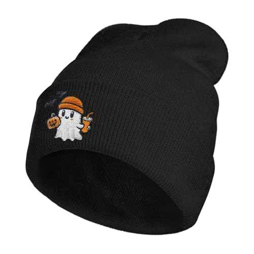 Cute Frog Skeleton Embroidered Beanie Knit Hat for Men Women, Halloween Goth Graphic Winter Black Skull Cap