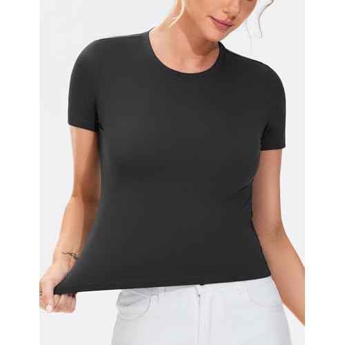 THE GYM PEOPLE Women's Workout Tops Short Sleeve Slim Fit Breathable Athletic Yoga Running Casual Basic Tee Shirts