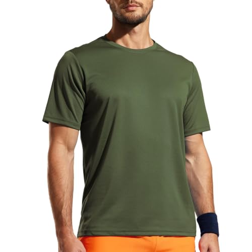 Men's Quick Dry Workout T-Shirt Large Army Green Lightweight Performance Tee