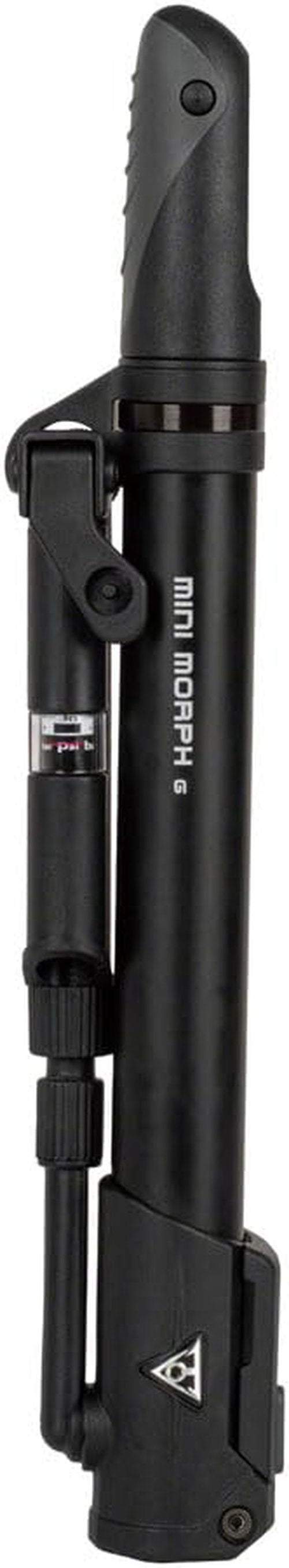 Topeak Mini Morph G (TMM-2GB) – Compact Mini Pump with in-Line Gauge – 140 PSI / 9.6 Bar – Presta, Schrader & Dunlop Compatible – Fold-Out Foot Pad & Flexible Hose – Includes Mount Bracket