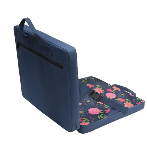 Blue Floral 2-Fold Stadium Bleacher Seat Cushion 4cm Thick Portable Back Support