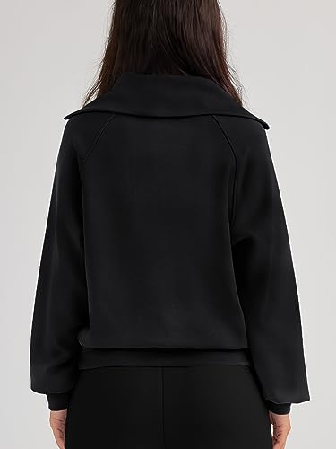 Trendy Queen Womens Oversized Quarter Zip Sweatshirt Cropped Pullover – Black (Medium)