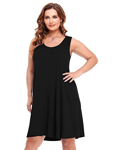 BELAROI Plus Size Summer Sundress for Women - Tie Dye Tank Dress with Pockets - Black 3X