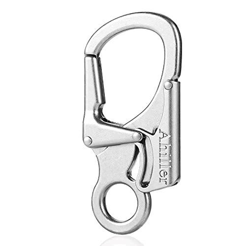 Ahiller Dual Lock Carabiner Clip - Zinc Alloy Keychain for Outdoors, 1PCS Silver