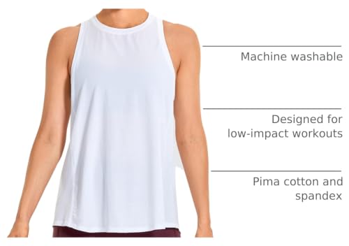 Large White Pima Cotton Tank Top for Women - Open & Tie Back Sporty Design