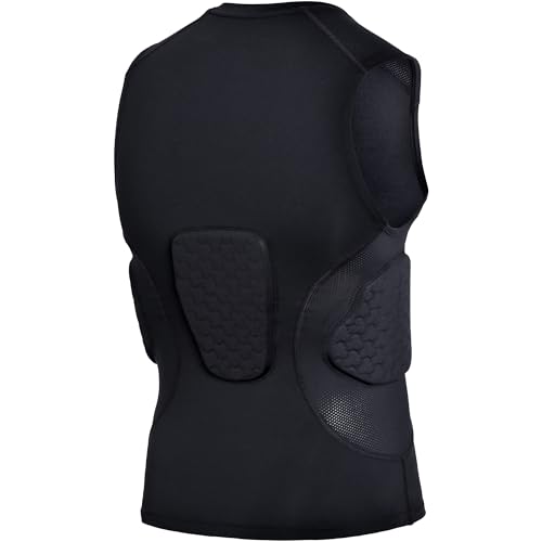 Kids Padded Football Shirt with Chest Rib Protector - Black, Medium