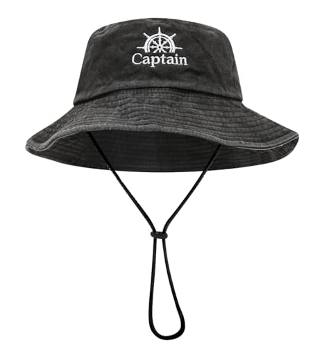 Sun Bucket Hat for Men Women with Black Captain Variation - Outdoor Sun Protection Cap