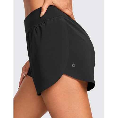 CRZ YOGA High Waisted Dolphin Athletic Running Shorts for Women 3" High Split Comfy Mesh Liner for Gym Workout Track