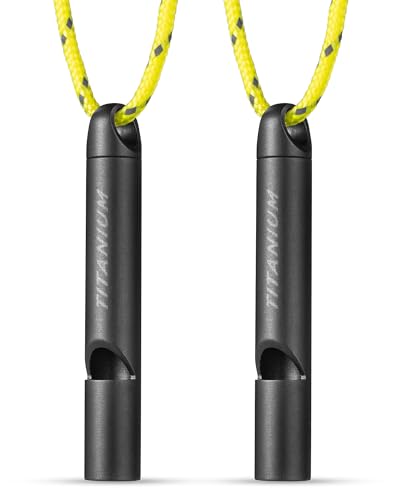 Titanium Survival Emergency Whistle 120-130dB Rustproof Durable 2 Pack - Black