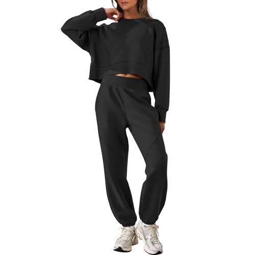 ANRABESS Womens 2 Piece Outfits Lounge Sets Cropped Sweatshirt Joggers Fashion Sweatsuit Sweat Set 2025 Winter Travel Outfits