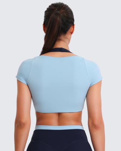 Aoxjox Dual Core Halter Crop Top - Small Airy Blue/Midnight Navy