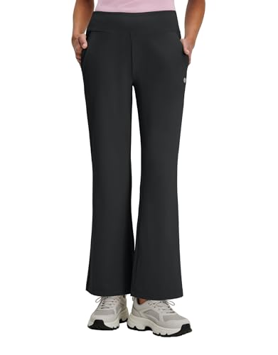 Women's Golf Pants with Pockets Flare High Waist Stretch Tall Bootcut Wide Leg Black Large