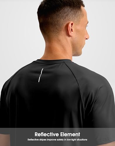 Men's Athletic Workout T-Shirt Large Black Moisture Wicking Running Shirt