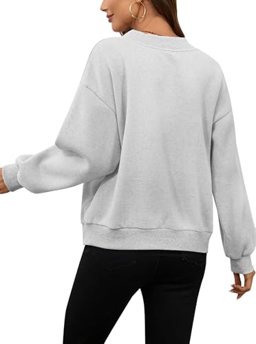 Women’s Grey Large Avanova Graphic V Neck Sweatshirt with Drop Shoulder Long Sleeves