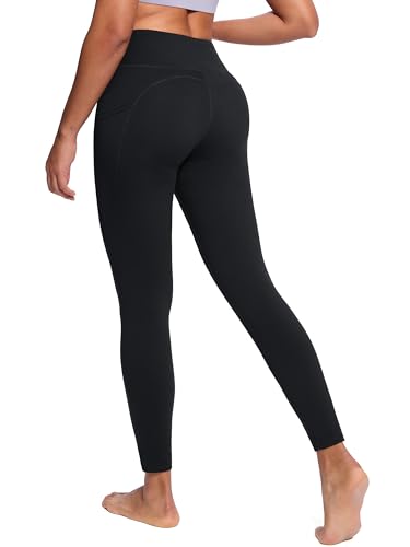 Tall Women's 34-Inch Inseam High Waist Yoga Leggings with Pockets - Black