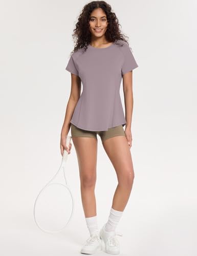 Loovoo Loose Fit Breathable Workout Top for Women - Purple Gray, XL