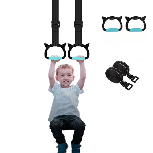 FREHOMEE Blue Gymnastics Rings for Adults and Kids - Support 550 LBS, Adjustable Indoor Outdoor Fitness Equipment