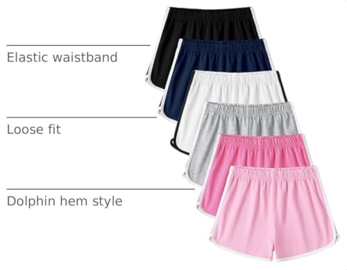 Girls Cotton Athletic Shorts 6-Pack Toddler Summer Sports Active Wear