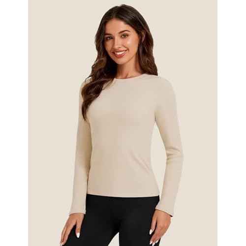 Tournesol Women's Micro Fleece Lined Thermal Tops Long Sleeve Crew Neck Underwear Top Warm Ribbed Undershirt Cold Weather