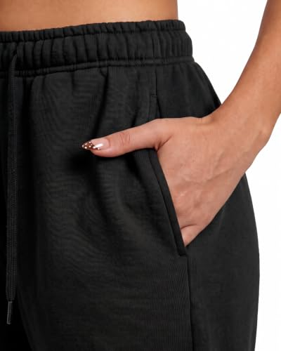 Women's Flare Wide Leg Sweatpants - Fleece Lined Lounge Pants Medium Black