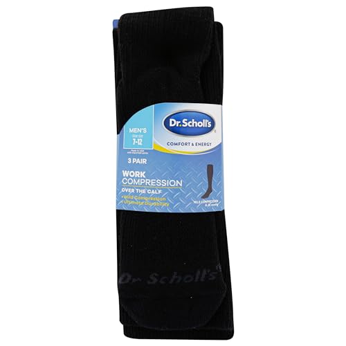 Men's Athletic Compression Socks Black 3 Pairs - Over Calf, Fatigue Relief - Variation of 7-12