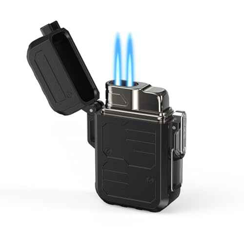 TOPAKY Torch Lighter, Waterproof Windproof Dual Flame Butane Lighter, Refillable Mini Gas Torch Lighter for Candle Fireworks Camping Hiking Tactical Gear (Not Prefilled)