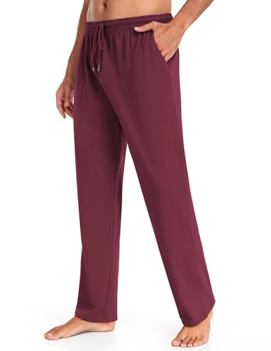 Men's Cotton Yoga Pants Casual Sweatpants Joggers with Pockets - Small, Dark Red
