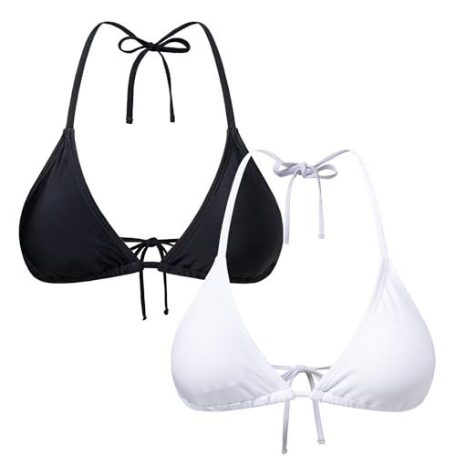 Herseas Women's Triangle Bikini Tops 2 Pack - Medium Black White