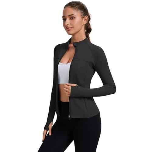 Rapbin Women's Full Zip Workout jackets Runing Slim Fit Athletic Tops With Thumb Holes