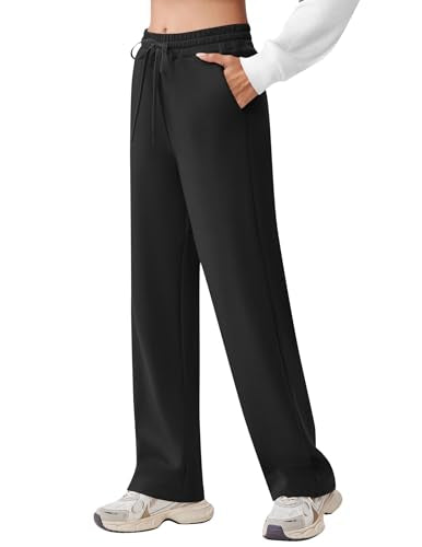 PINSPARK Women Wide Leg Sweatpants with Pockets - Petite X-Small Black