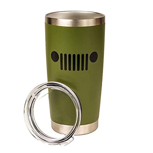 Jeep Text and Grill Powder Coated Camper Mug - Green 20 OZ Stainless Steel Travel Mug