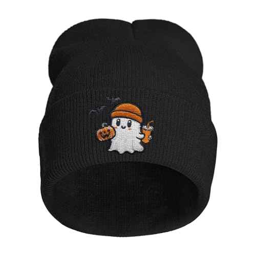 Cute Frog Skeleton Embroidered Beanie Knit Hat for Men Women, Halloween Goth Graphic Winter Black Skull Cap