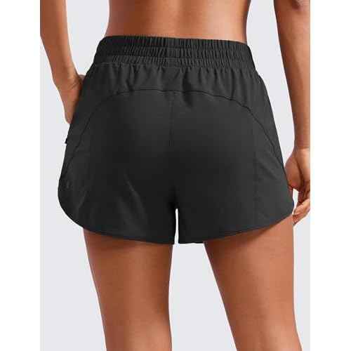CRZ YOGA Womens High Waisted Running Shorts Mesh Liner 3'' Dolphin Quick Dry for Athletic Gym Track Workout with Zip Pocket