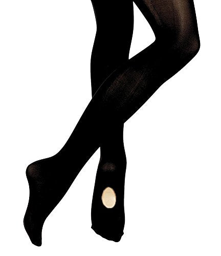 Girls Contoursoft Adaptatoe Tights Large Black - Soft Convertible Kids Tights