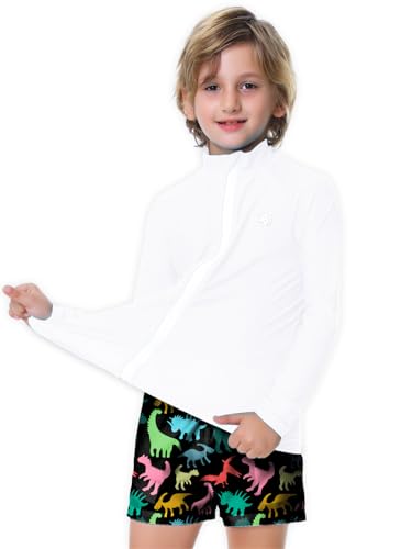 Unisex Kids Rash Guard Sun Shirt UPF 50+ UV Protection with Thumb Hole - White, 13-14 Years