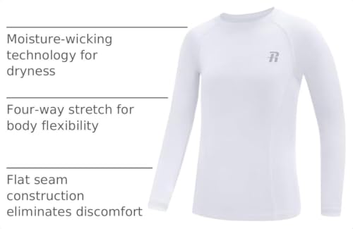Kids Long Sleeve Compression Shirt White XL Athletic Undershirt for Football and Baseball