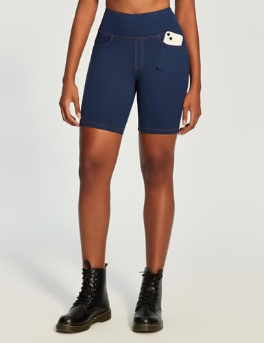 IUGA Women's 6-Inch Tummy Control Biker Shorts - Denim Navy Blue, Large