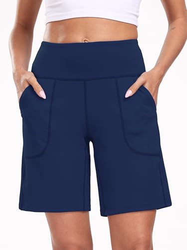 Women's Athletic Bermuda Shorts 9 Inch Inseam - Pack of 1 or 4, Black Grey Navy Red