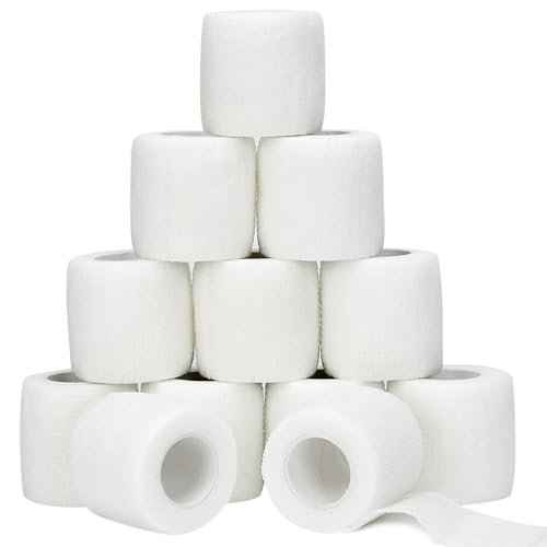 12 Rolls White Athletic Pre Wrap Tape,2 Inch x 5 Yards Self Adhesive Bandage Wrap Cohesive Wrap Bandages for Athletic Baseball Wrist Tape,Sports,Pets,Wrist,Ankle,Hands Knees (White)
